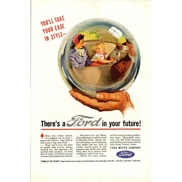 Ford Motor Co Print Ad May 1945 National Geographics WWII Color Full Page Future - Picture 1 of 1